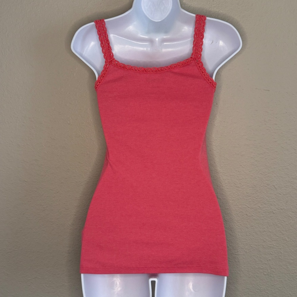 Y2K Elena Bella Pink Fairy Ribbed Henley Tank Crochet Trim Women Medium Layer - Picture 2 of 6